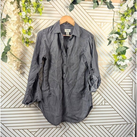 Neiman Marcus Exclusive Women's Gray Long/Short Sleeved Tunic Shirt Sz Small - Picture 1 of 6